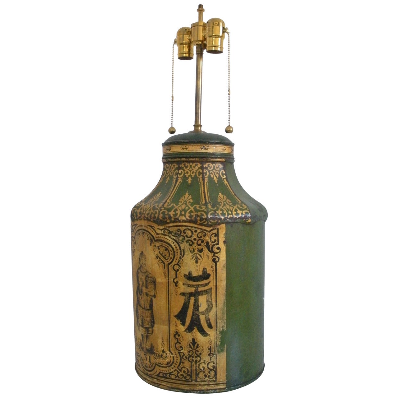 19th Century Tole Ware Chinese Tea Canister Lamp