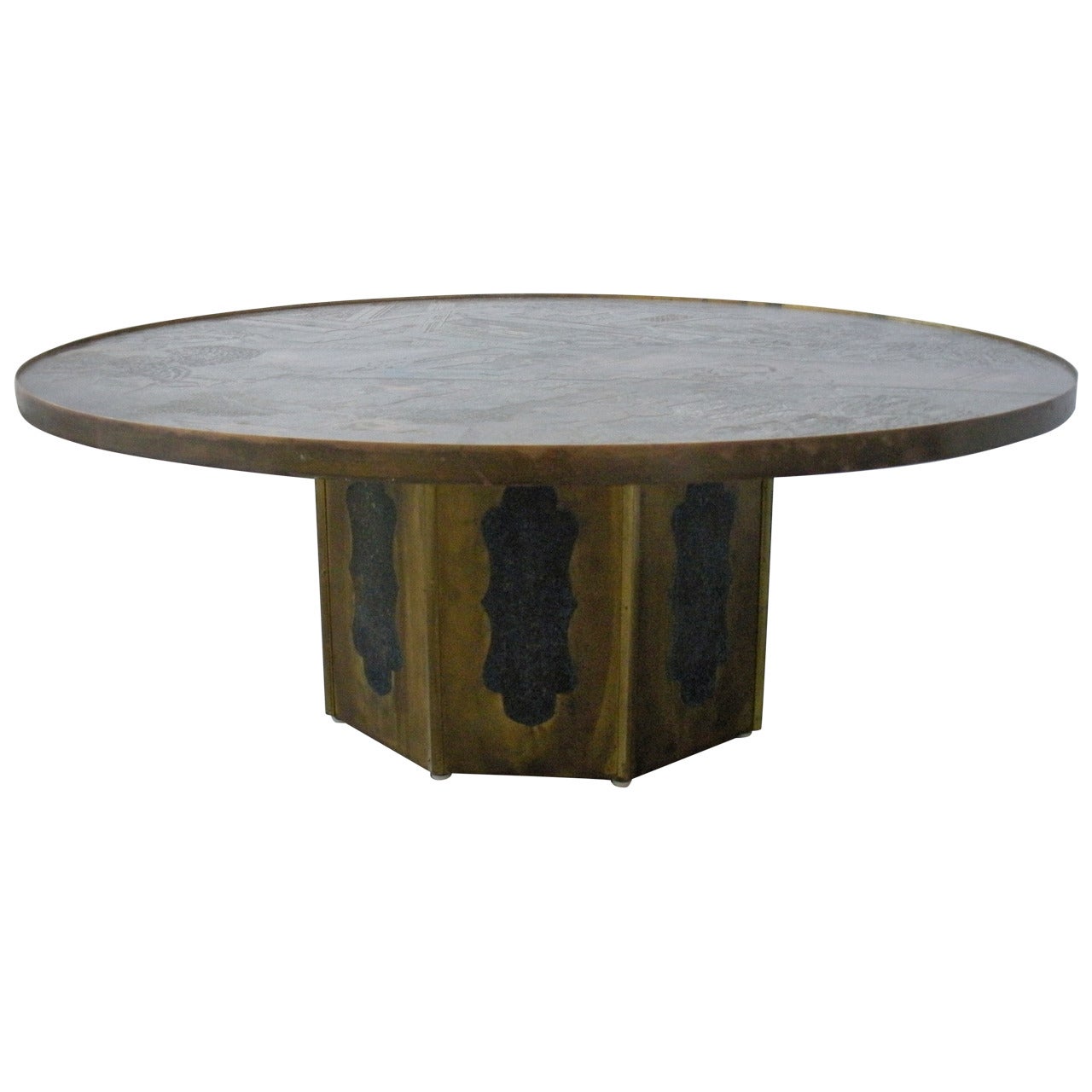 Mid-Century Circular "Chan" Cocktail Table Bronze/Pewter/Brass by LaVerne