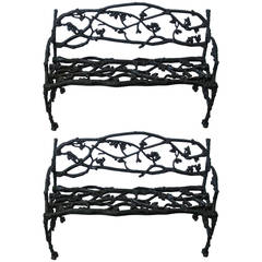 Antique Pair of 19th Century Faux-Bois Cast-Iron Garden Benches:  Janes Beebe