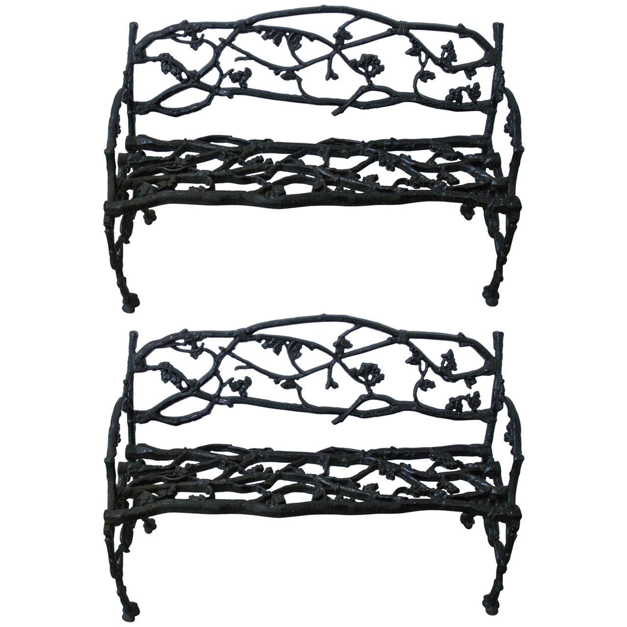 Pair of 19th Century Faux-Bois Cast-Iron Garden Benches:  Janes Beebe