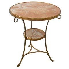 Bronze Gueridon Side Table with Marble Top
