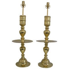 Antique Pair of Moroccan Brass Candle Holder Lamps