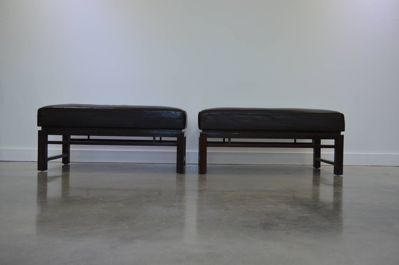 20th Century Pair of Leather Benches