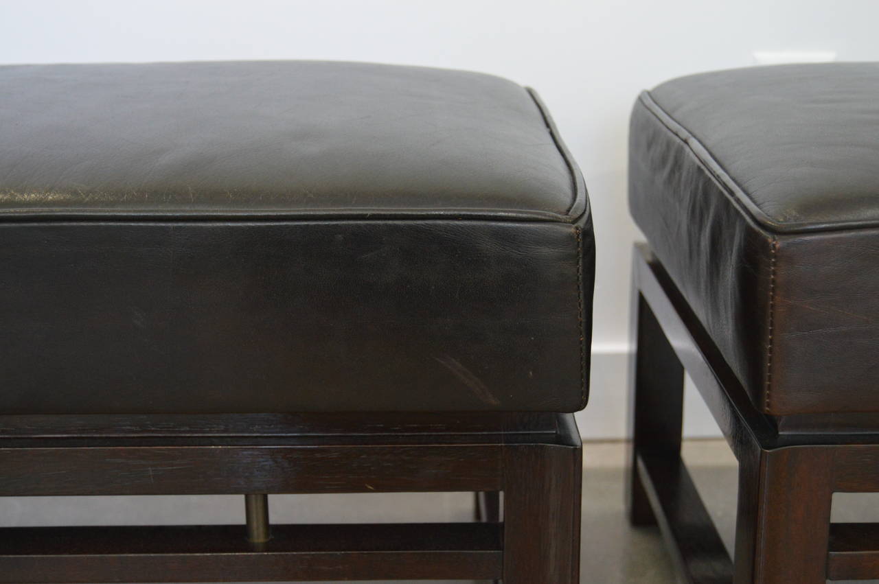 Mid-Century Modern Pair of Leather Benches