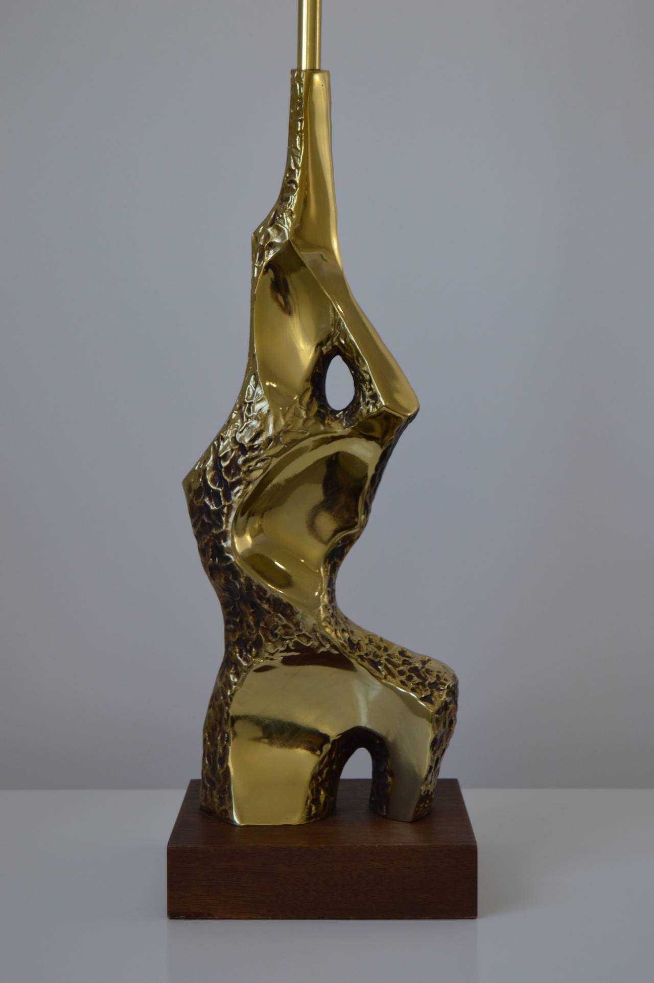 Italian Pair of Brutalist Patinated-Bronze Lamps:  Tempestini for the Laurel Lamp Co.