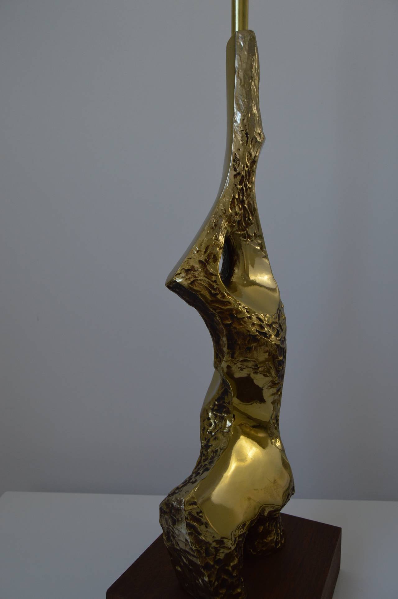 20th Century Pair of Brutalist Patinated-Bronze Lamps:  Tempestini for the Laurel Lamp Co.