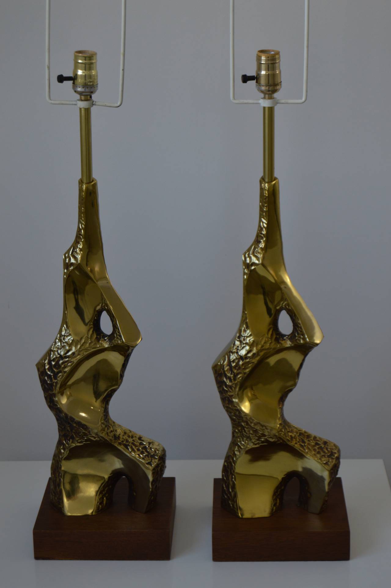 Pair of Brutalist Patinated-Bronze Lamps:  Tempestini for the Laurel Lamp Co. 1