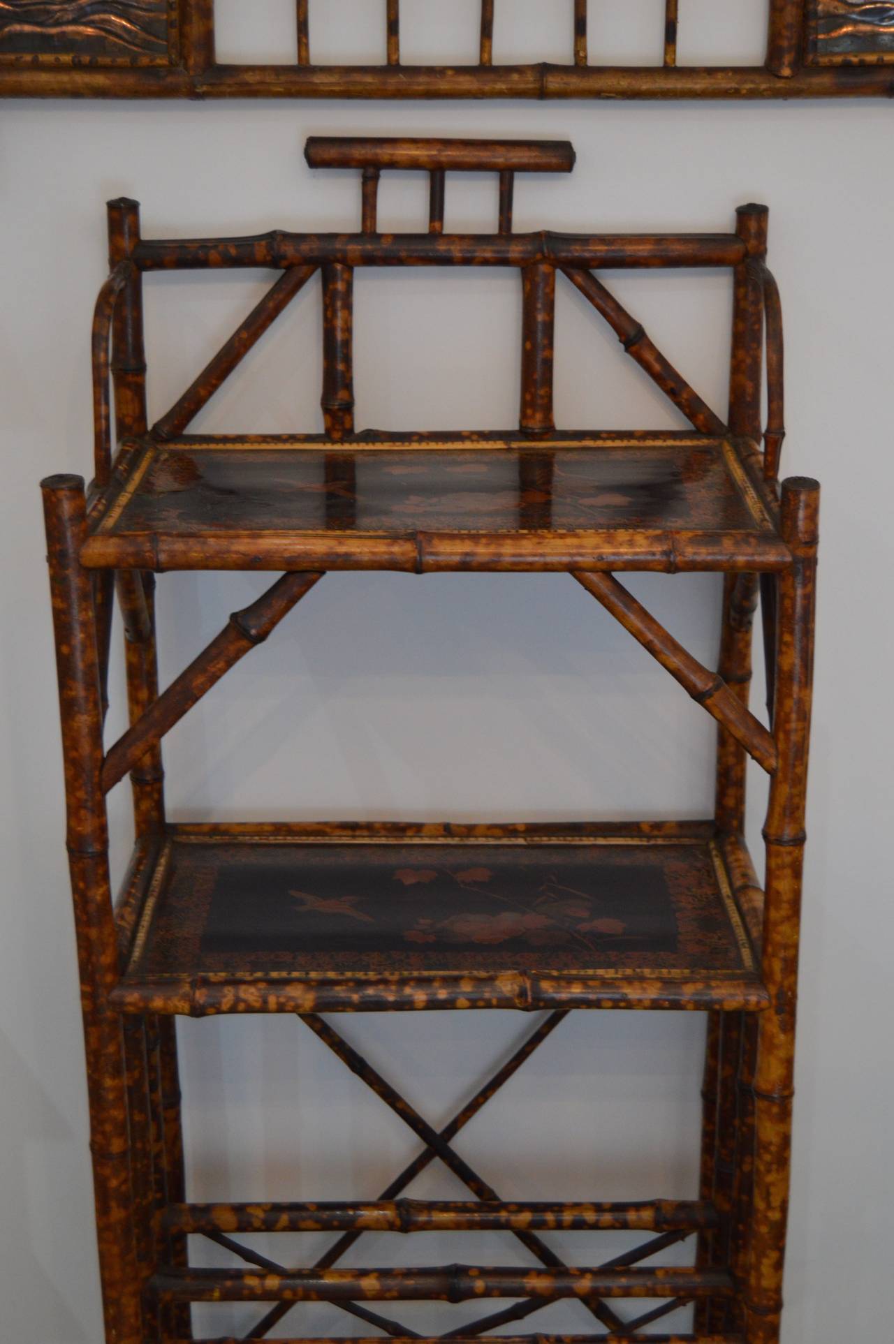 Antique English Tortoise-Bamboo Bookcase with Magazine Rack 1