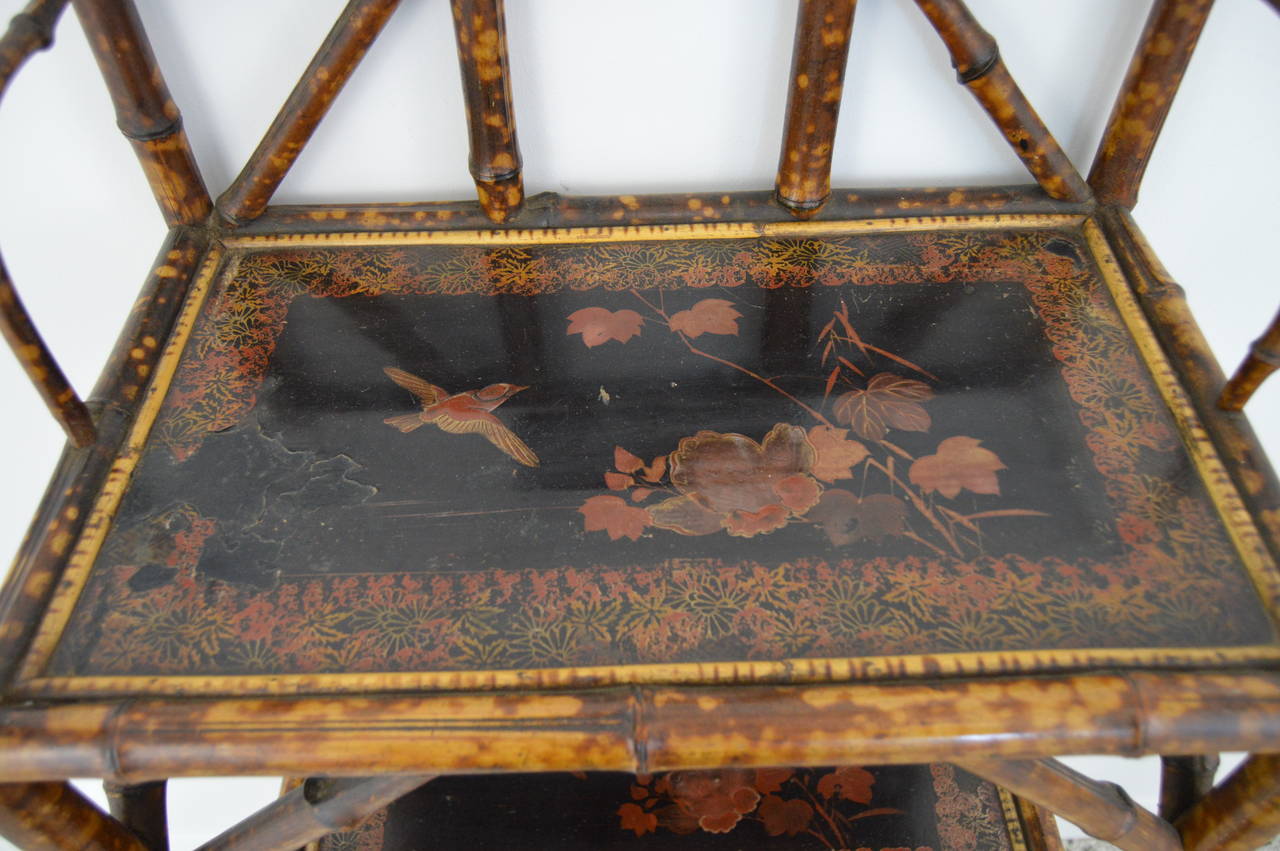 Hand-Painted Antique English Tortoise-Bamboo Bookcase with Magazine Rack