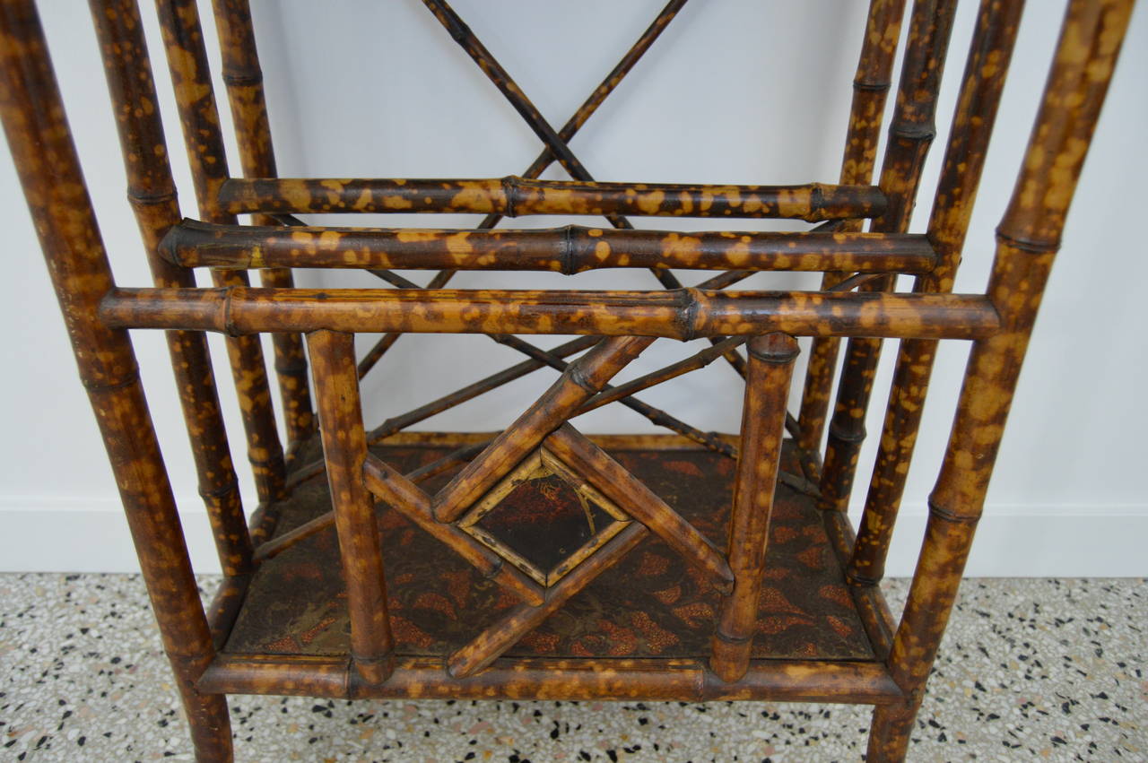 Antique English Tortoise-Bamboo Bookcase with Magazine Rack In Good Condition In West Palm Beach, FL
