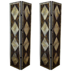 Pair of Dorothy Draper Style Eglomise-Mirrored Two-Panel Folding Screens