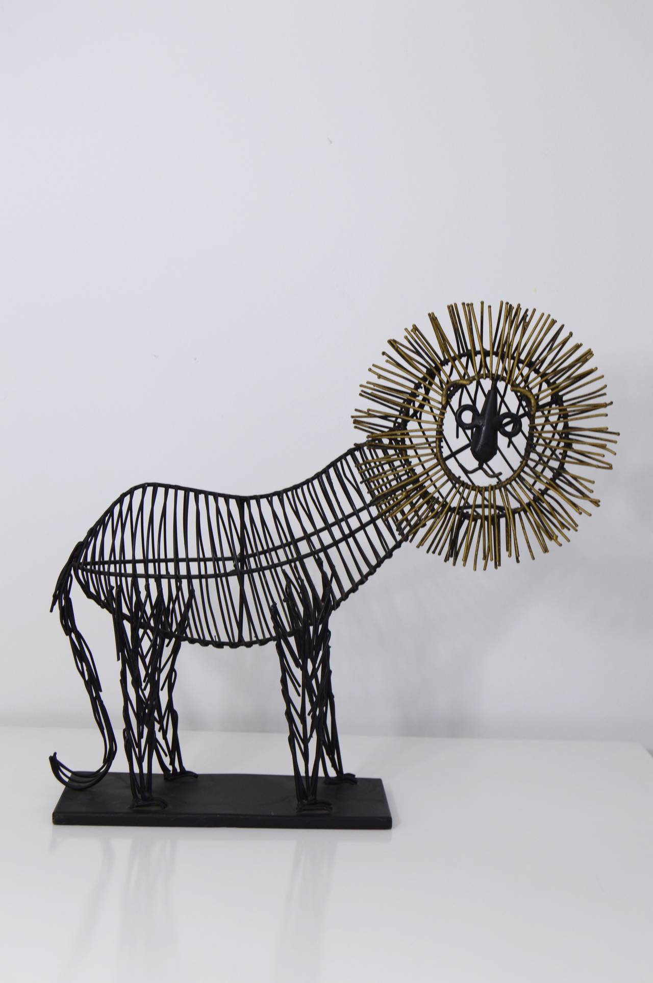 Contemporary Modern Wire Lion Sculpture