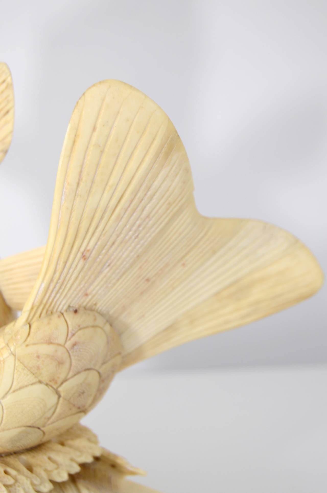 Antique Asian Carved-Bone Sculpture of a Koi:  1930s In Excellent Condition In West Palm Beach, FL