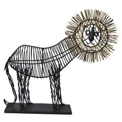 Modern Wire Lion Sculpture