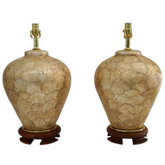 Pair of Vintage Capiz Shell Table Lamps:  1970s