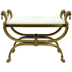 Mid-Century Regency-Style Curule Bench Brass with Lion Head and Paw Foot