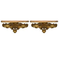 Pair of Italian Wall Brackets in Gilt-Wood with Shell Motif:  19th Century
