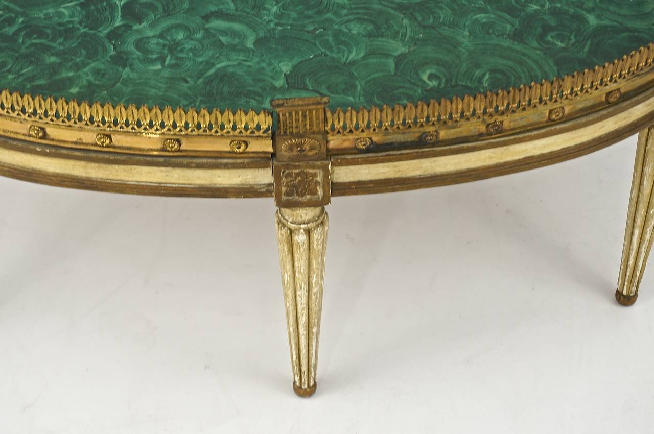 Louis XVI Style Oval Painted Cocktail Table with Faux Malachite Top In Good Condition In West Palm Beach, FL
