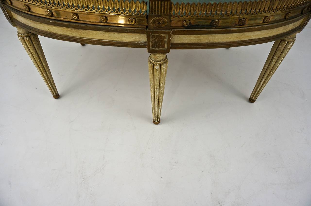 Brass Louis XVI Style Oval Painted Cocktail Table with Faux Malachite Top