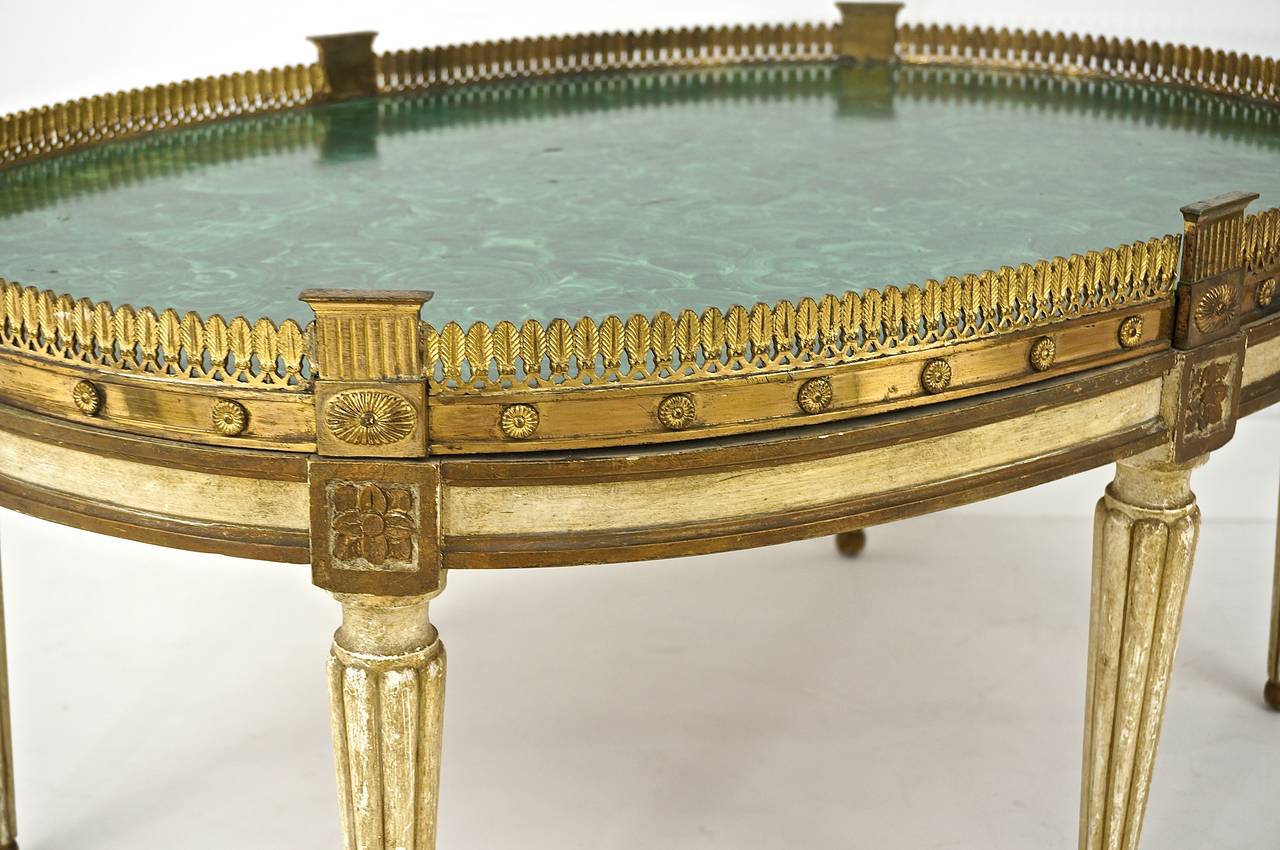 Louis XVI Style Oval Painted Cocktail Table with Faux Malachite Top 4