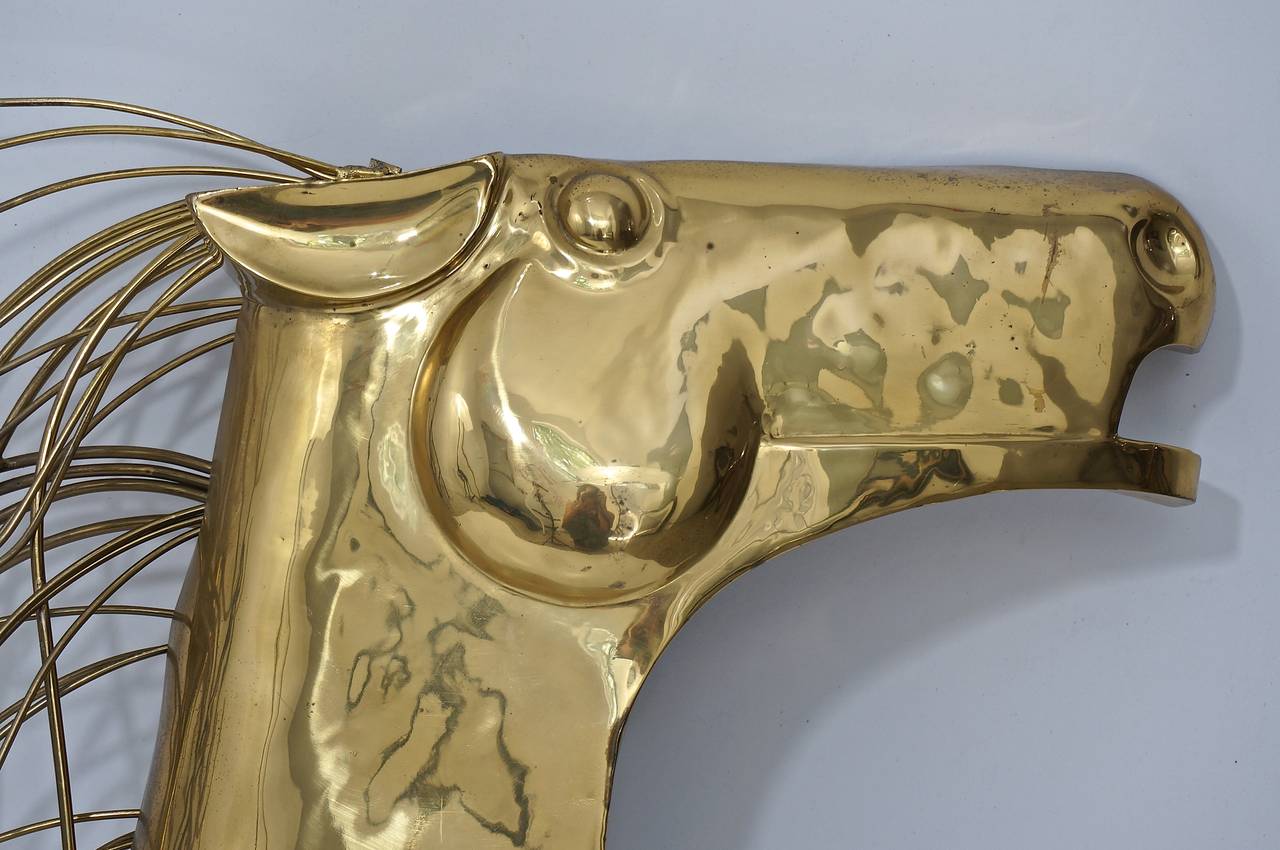 Modern Wall-Mount Brass Mustang Horse-Head Sculpture:  Curtis Jere 1984
