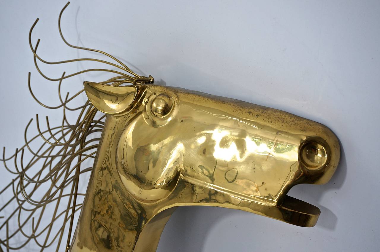 Wall-Mount Brass Mustang Horse-Head Sculpture:  Curtis Jere 1984 4