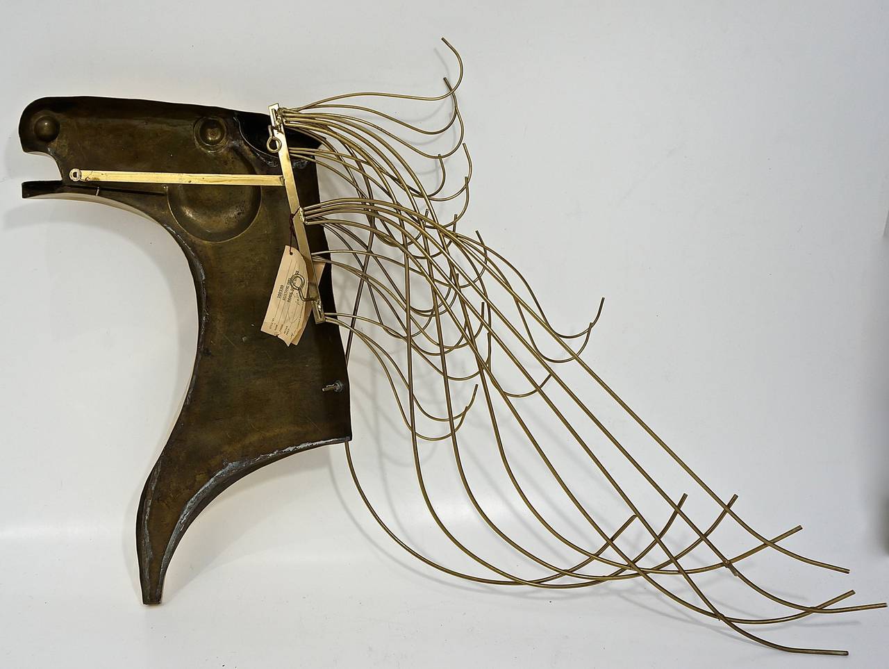 Wall-Mount Brass Mustang Horse-Head Sculpture:  Curtis Jere 1984 1