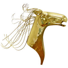 Vintage Wall-Mount Brass Mustang Horse-Head Sculpture:  Curtis Jere 1984