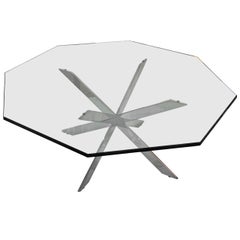 Double X-Base Chrome and Glass Cocktail Table by Leon Rosen for Pace