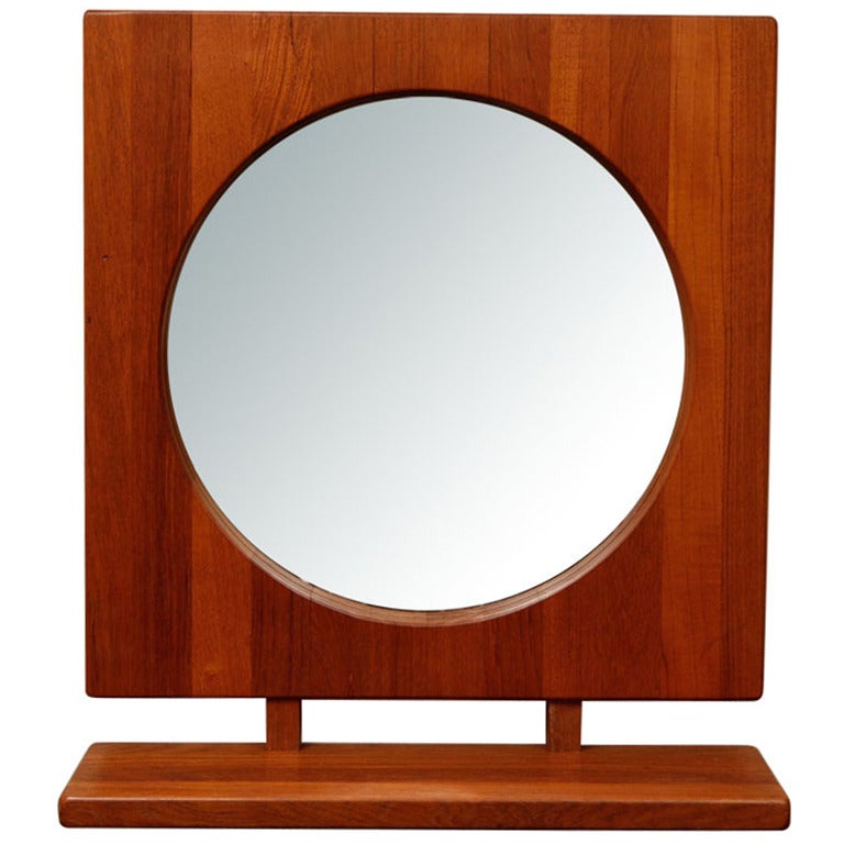 Danish Teak Table or Wall Mirror with Shelf:  Pedersen and Hansen 1960s