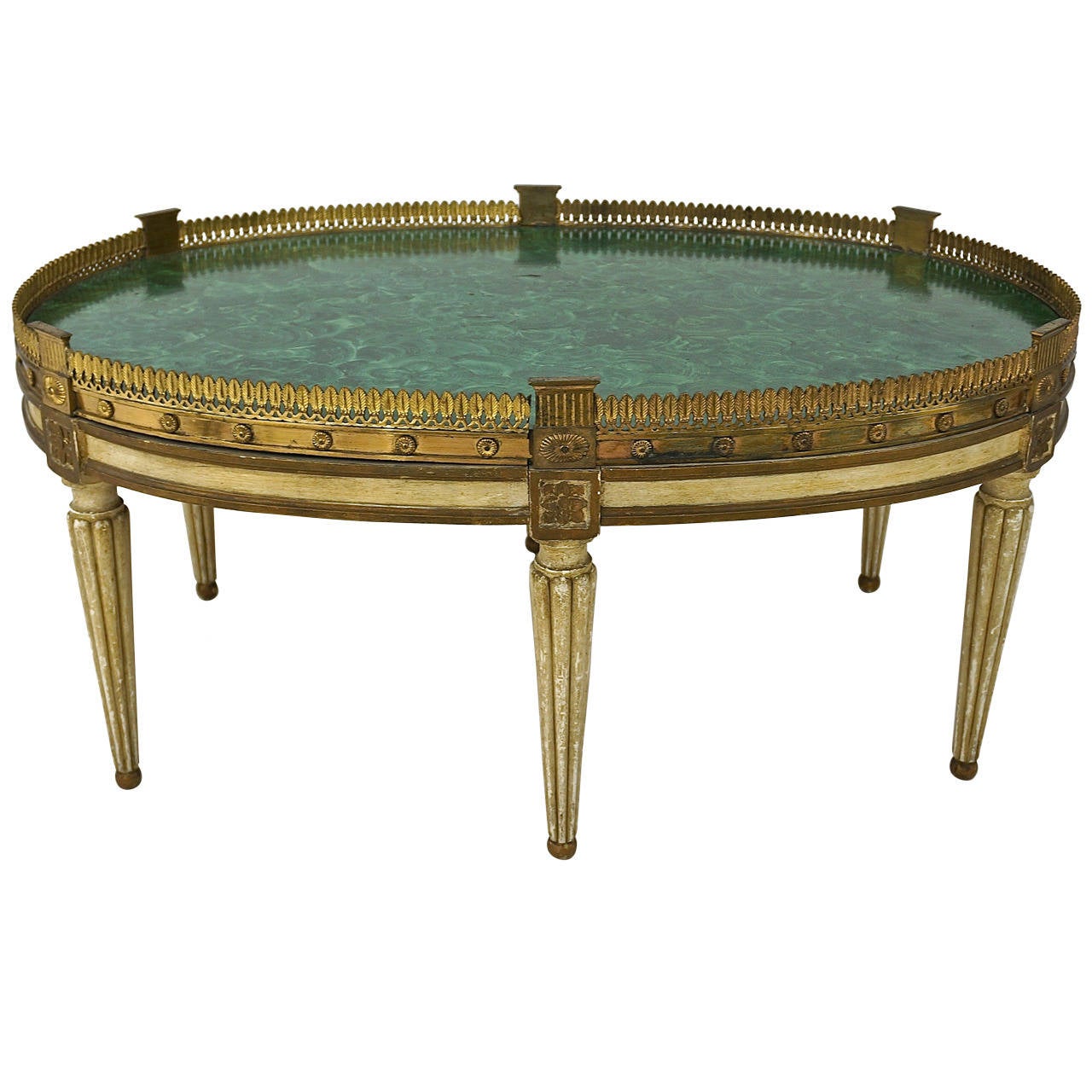Louis XVI Style Oval Painted Cocktail Table with Faux Malachite Top at
1stdibs