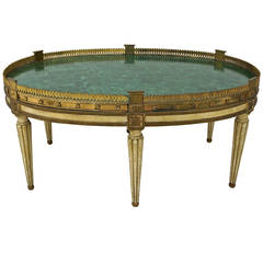 Louis XVI Style Oval Painted Cocktail Table with Faux Malachite Top