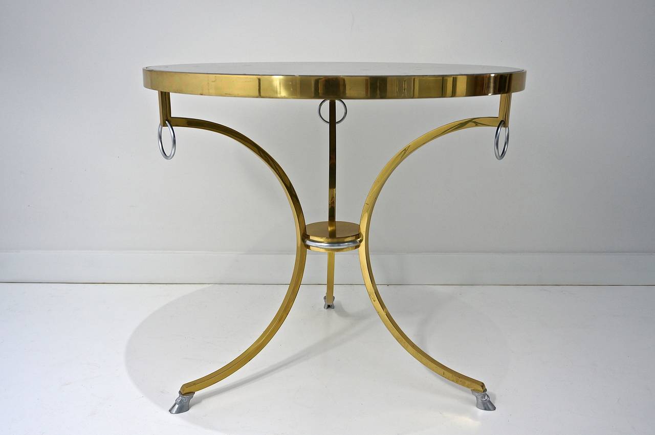 Neoclassical Vintage Italian Brass Gueridon Table with Verdi-Green Marble Top