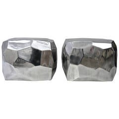 Retro Pair of Modern Cast-Aluminum Polished Stools or Tables