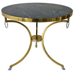 Vintage Italian Brass Gueridon Table with Verdi-Green Marble Top