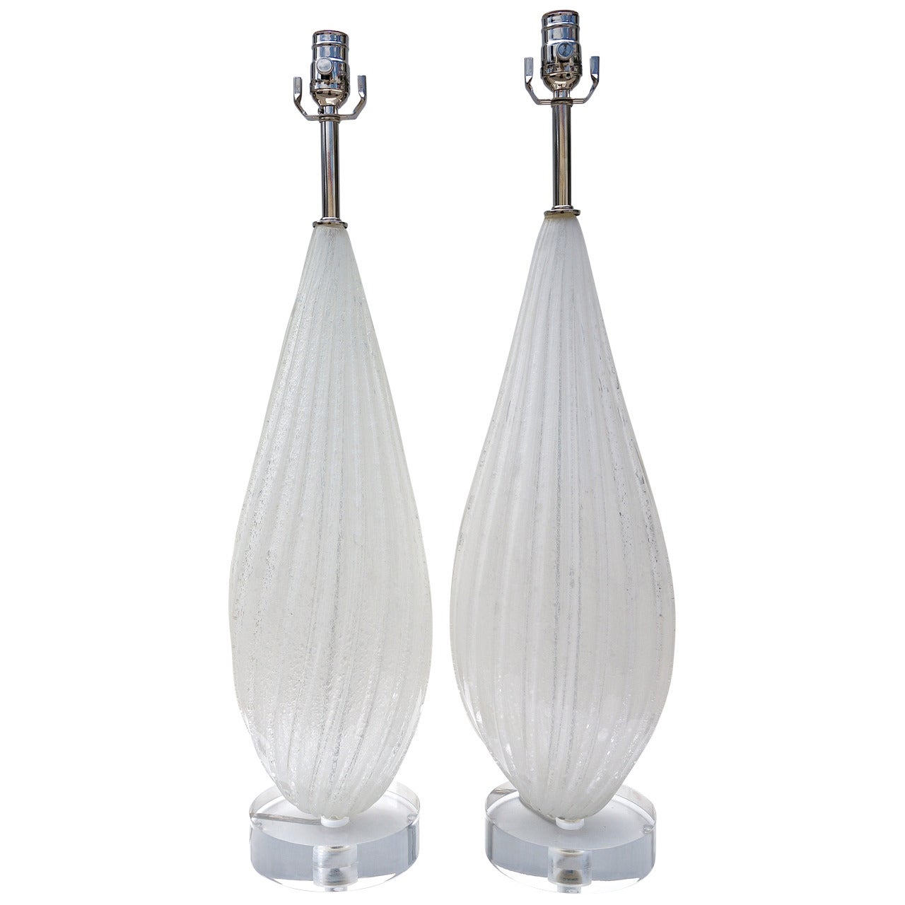 Pair of  White Bullicante Murano Lamps:  Barovier e Toso 1960s