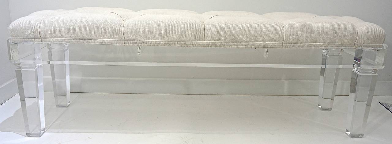 American Bespoke Contemporary Acrylic Bench with Button-Tuffted Upholstery