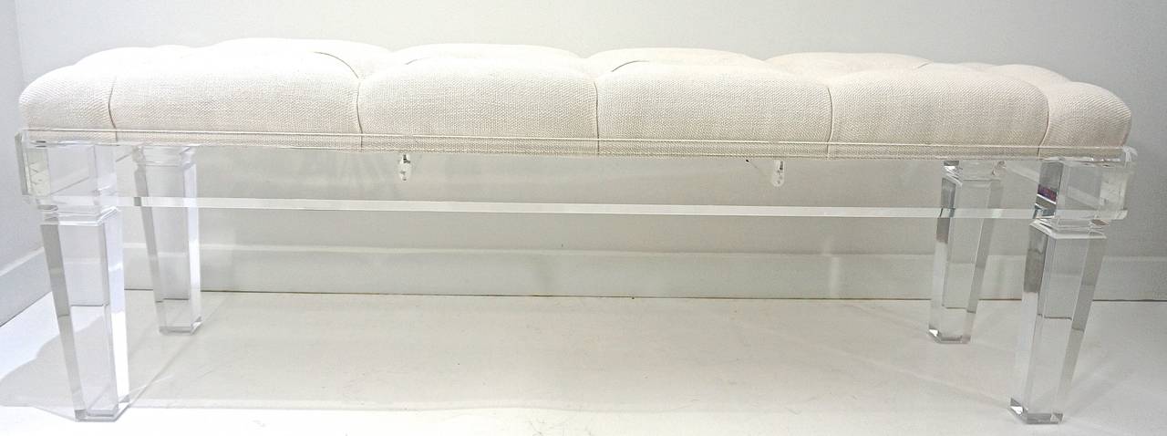 Bespoke Contemporary Acrylic Bench with Button-Tuffted Upholstery 3