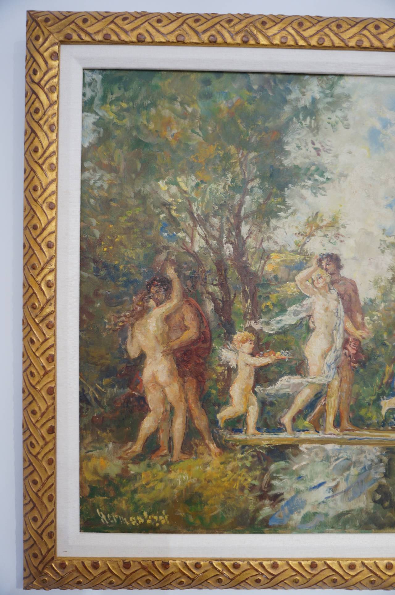 « Le jardin » huile sur toile :  Herman Lipot 20ème siècle en vente 2