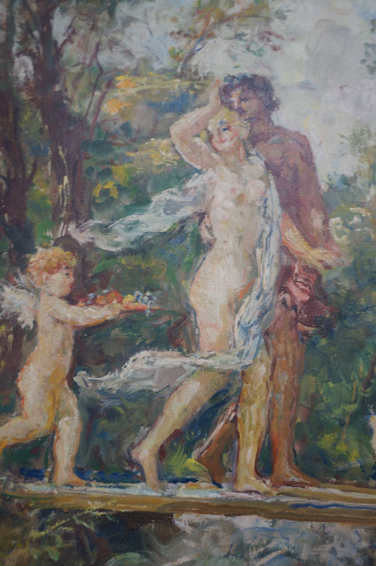 Hongrois « Le jardin » huile sur toile :  Herman Lipot 20ème siècle en vente