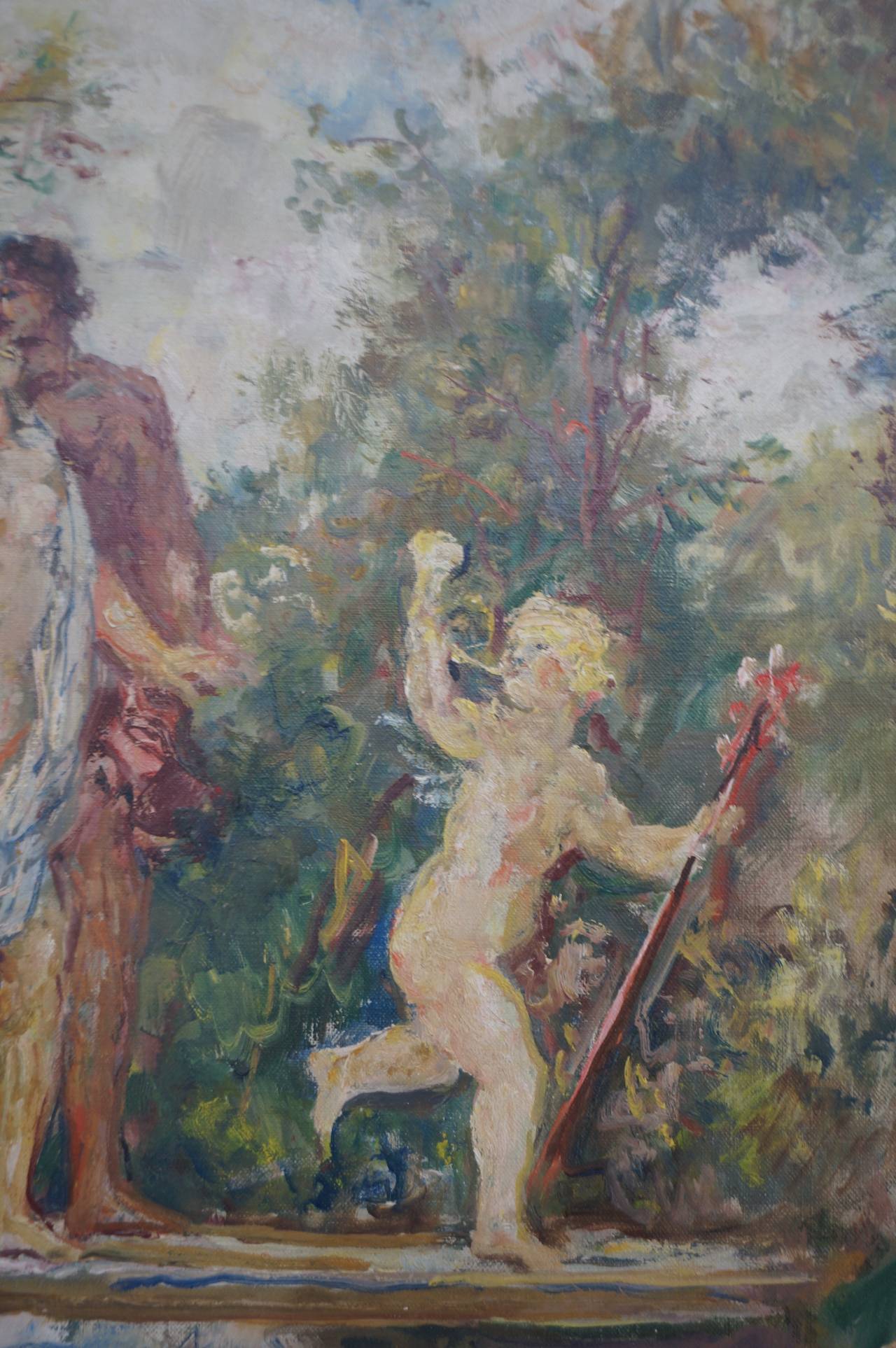Peint à la main « Le jardin » huile sur toile :  Herman Lipot 20ème siècle en vente