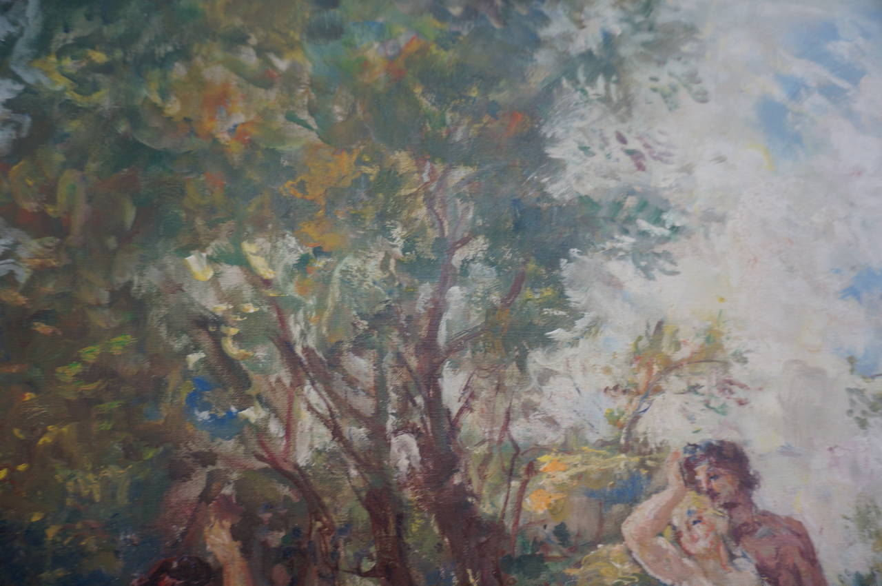Peinture « Le jardin » huile sur toile :  Herman Lipot 20ème siècle en vente