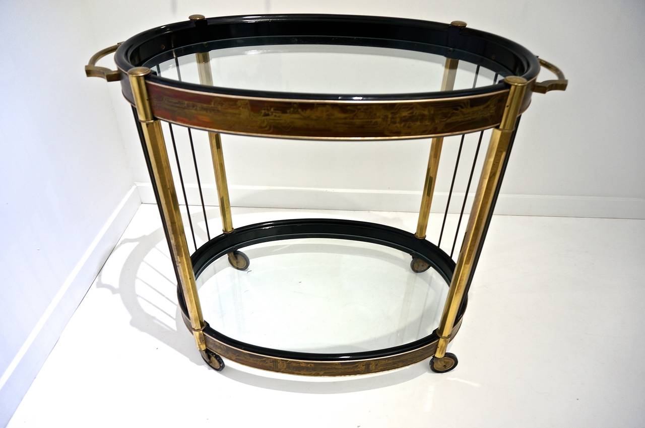 Mid-Century Oval Brass Bar Cart or Trolley:  Bernard Rohne for Mastercraft 2