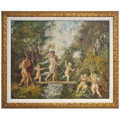 Antique "The Garden" oil on canvas:  Herman Lipot 20th Century