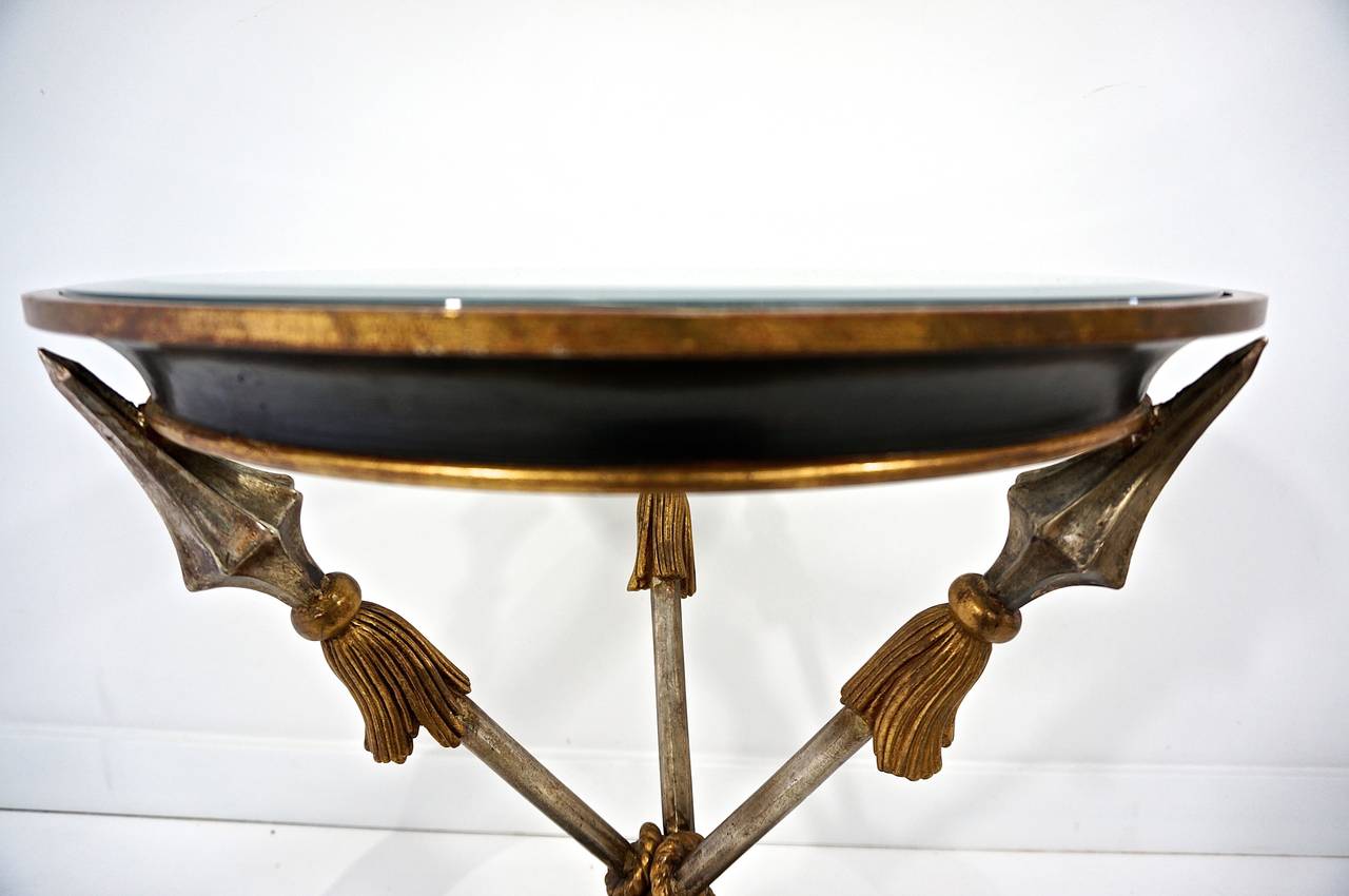 Glass 19th Century Style Italian Occasional Table with Crossed-Arrow Motif