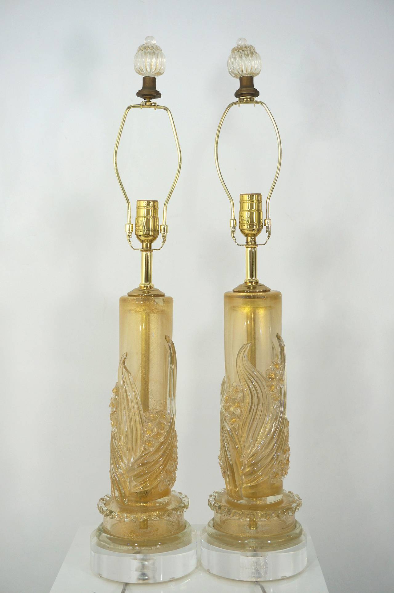 20th Century Pair of Murano Table Lamps:  Attributed to Ercole Barovier 1940s