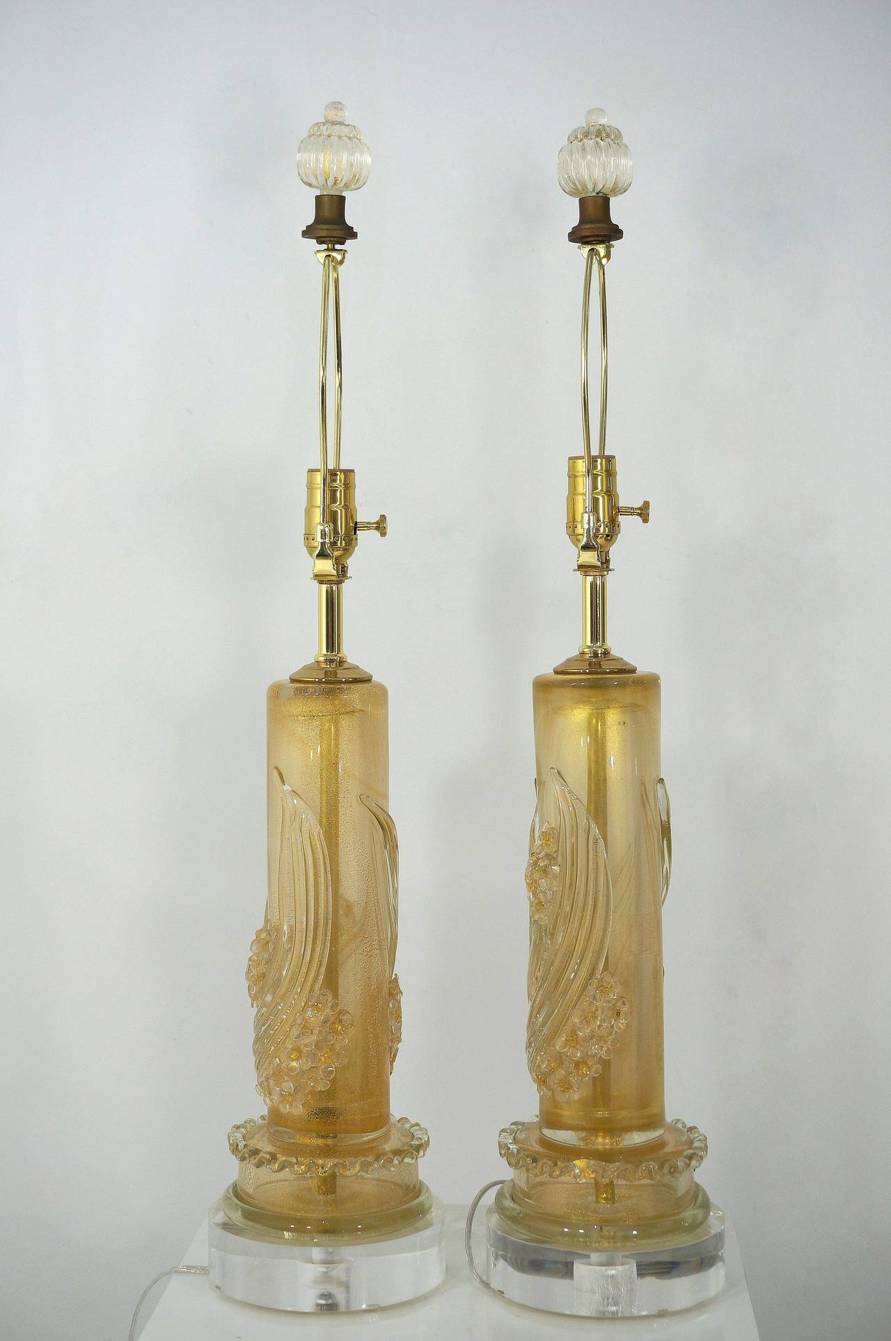 Glass Pair of Murano Table Lamps:  Attributed to Ercole Barovier 1940s