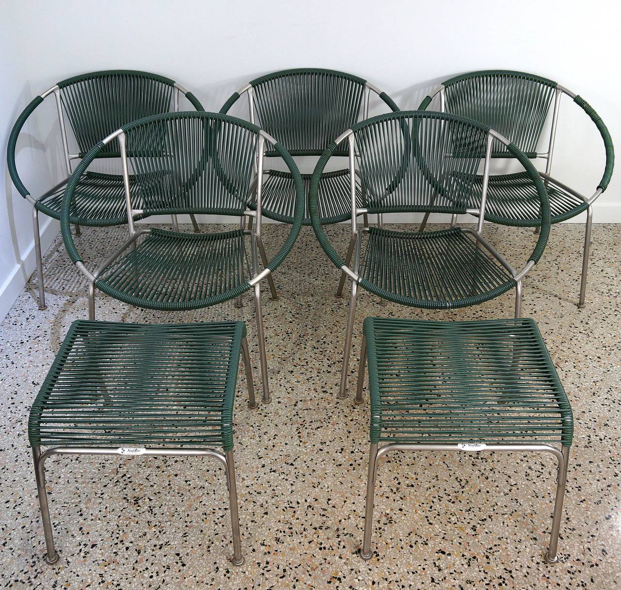 Set of Five Mid-Century Patio Chairs with Two Ottoman ...
