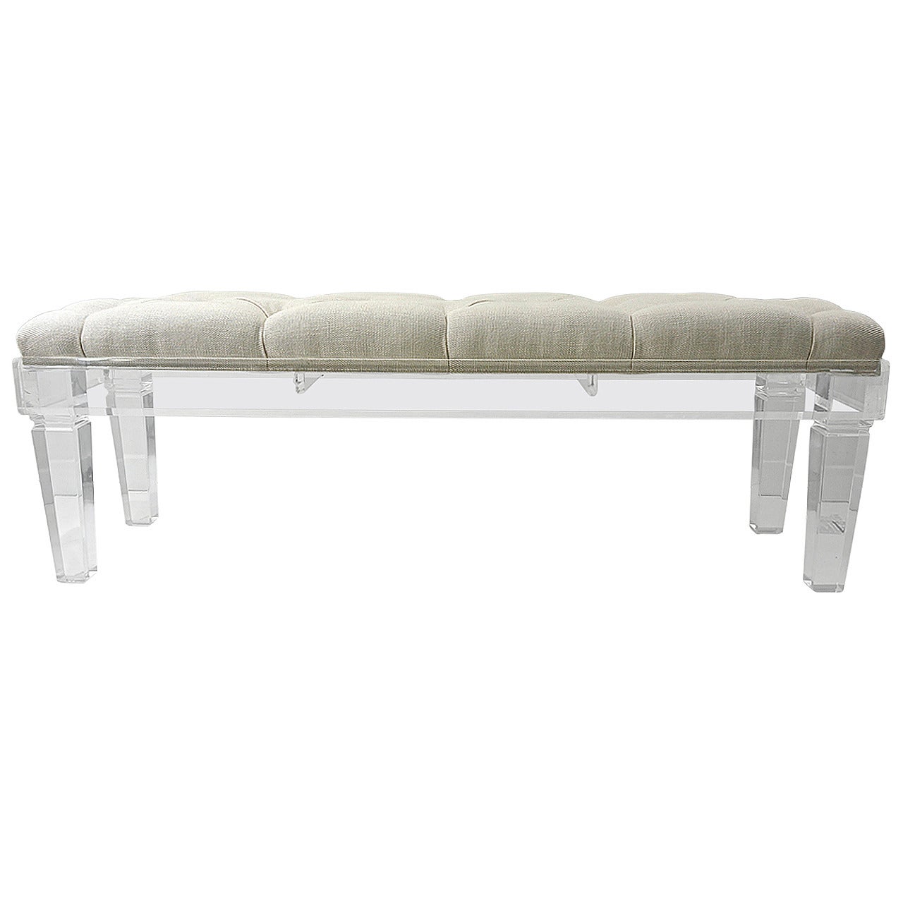 Bespoke Contemporary Acrylic Bench with Button-Tuffted Upholstery