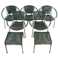 Set of Five Mid-Century Patio Chairs with Two Ottoman "Surf Line", Brown Jordan